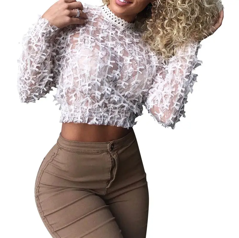 Новое поступление 2018 Сексуальная сетчатая черная Blusas рубашка Прозрачные топы