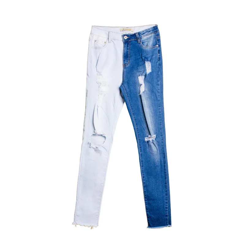 4Xl женские повседневные джинсовые рваные обтягивающие рваные брюки Осенняя мода для женщин женские джинсовые брюки с двойным цветным соединением джинсы большой размер карандаш