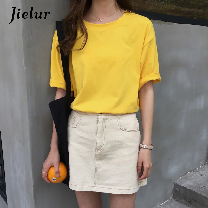 Jielur 3 шт./лот женская футболка короткий рукав белая 2019 летняя одноцветная Круглый