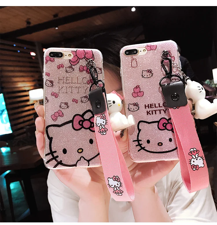 

For iPhone XR pink Case, bling pink Cat Cover for iPhone XS Max X 5 5S 6 6S 6SP 7 7p 8P phone cover + toy stander + Strap
