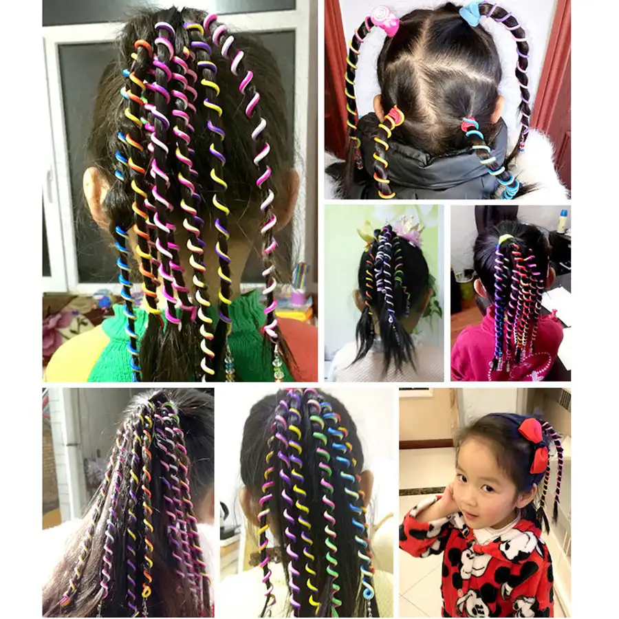 3 Pieces Girls Spiral Hair Decor Curling Braiding Accessory Fun Summer Colours