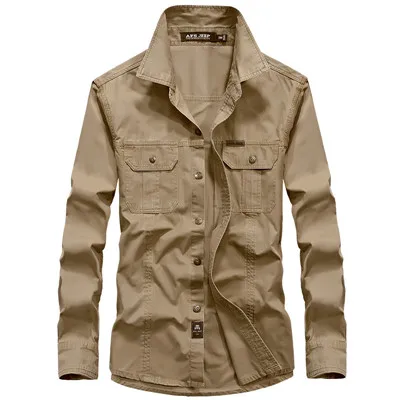 Мужская Боевая рубашка США Военная Рубашка AFS JEEP дышащая брендовая рубашка с длинным рукавом Осенняя Повседневная армейская рубашка Camisas M-6XL - Цвет: KHAKI