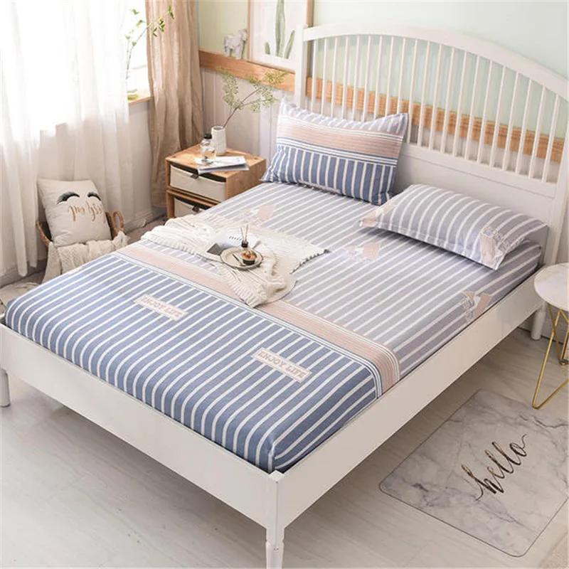 

New Stripe Printing Bed Mattress Cover Protector Sheet Air-Permeable Home Textile Mattress Cover Grippers Bed Linens