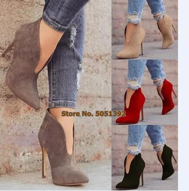 

2019 Autumn Fashion Short Women Ankle Boots suede Heels High Heel Short Boots point toe Women Shoes Plus Size Elegant Pumps