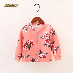 2018 модные Цветочный принт для маленьких девочек одежда куртки для девочек верхняя одежда и пальто Весна цветочный длинный рукав Детская