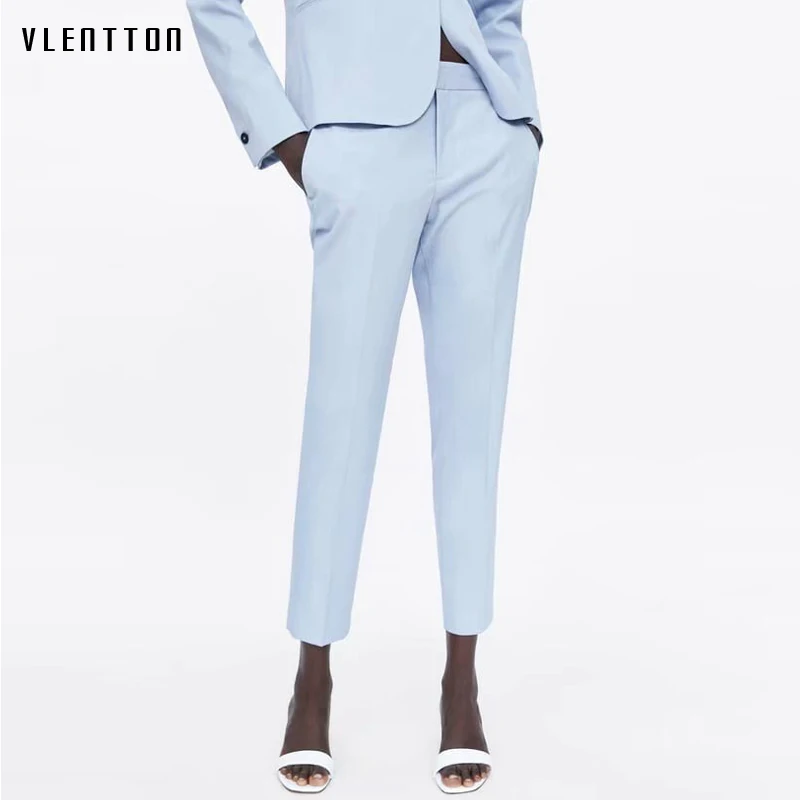 

2019 Spring Summer Casual mid Pants Solid Zipper Button Straight Leg Slacks Office Lady Skinny Suit Pants Women Trousers