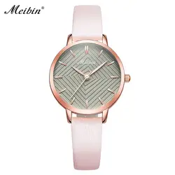 MEIBIN лучший бренд класса люкс для женщин повседневные часы кожа Повседневное женские наручные Модные платье Relojes Mujer подарки 1063