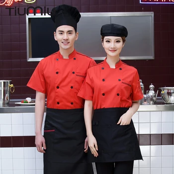 

M-3XL Wholesale Women Men Short-sleeve Double Breasted Kitchen Restaurant Hotel Work Cloth Chef Jacket Bakery Coffee Bar Uniform
