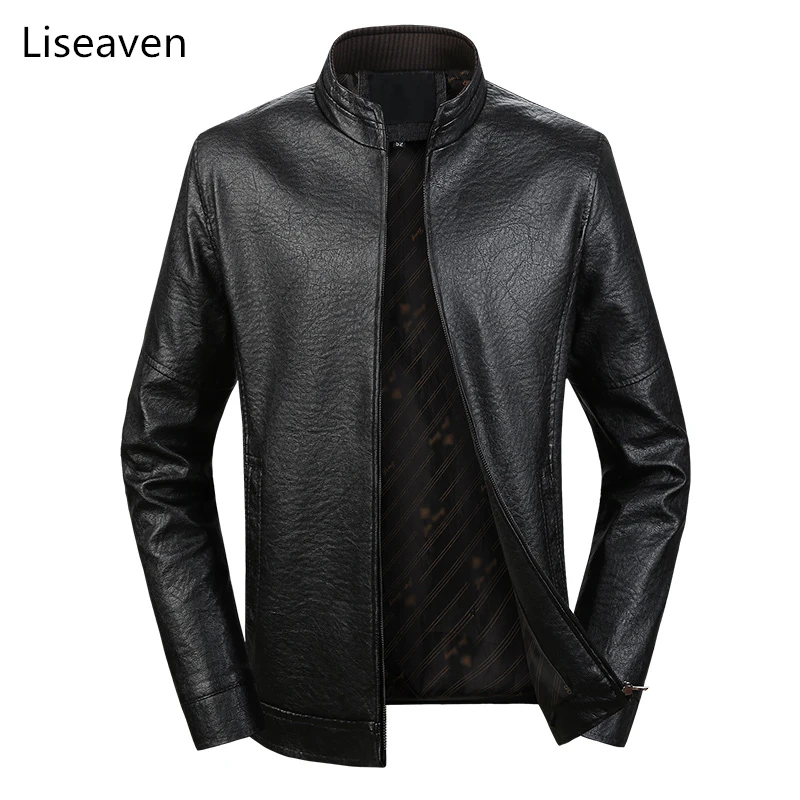 

Liseaven Clothing Mens PU Leather Jacket Stand Collar Coat Male Jackets Men's Jackets Men PU Warm Coats