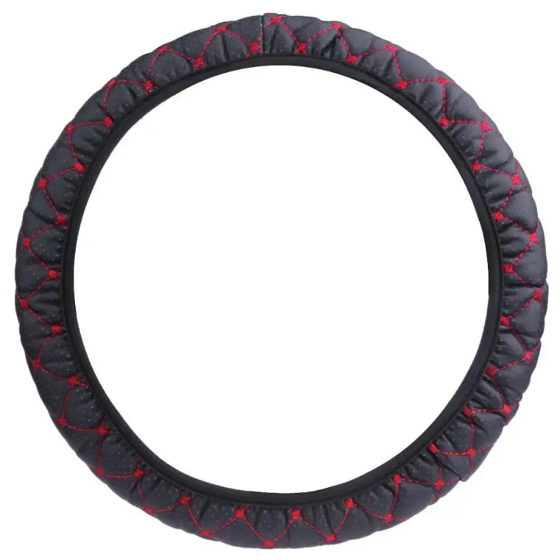 

Elastic Black/Red Embroidered Cover for 38cm Diameter Car Steering Wheel
