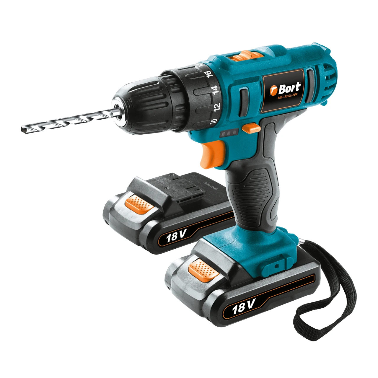 Дрель-шуруповерт аккумуляторная Bort BAB-18Ux2Li-FDK (напряжение 18 В, 2 скорости, 2 аккумулятора, Li-Ion батарея, сумка)