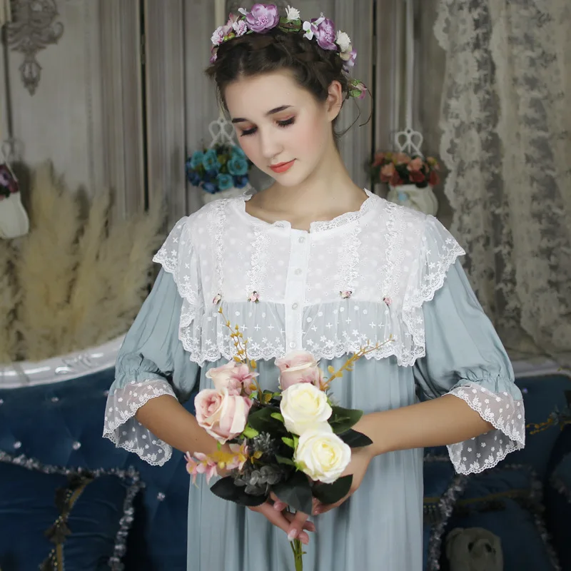 

Summer Cotton Vintage Women's Long Nightgowns Short Sleeve Elegant Princess Sleep Dress Female Sleepwear Large Size Nightwear