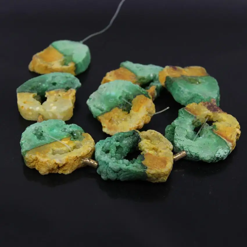 Approx8PCS нитка большого размера желтый зеленый двухцветные друзы Агаты кварцевые геодные плиты ломтик Самородок Свободные бусины кулон ювелирные изделия