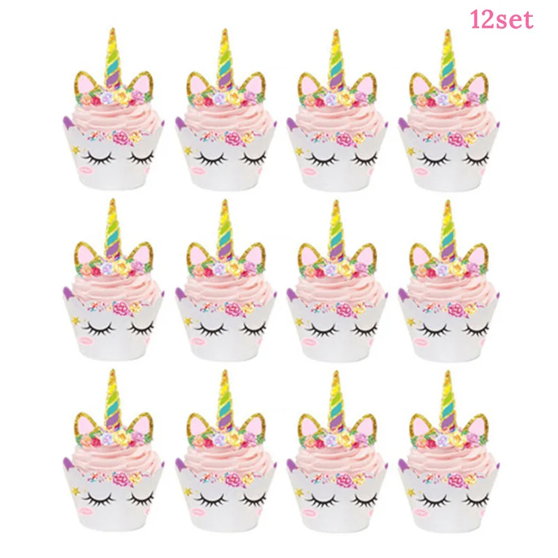 Украшения для дня рождения Детские принадлежности для тематической вечеринки бумажный шарик тарелки чашка Единорог День Рождения Вечеринка bbay душ Декор - Цвет: 12set cupcake
