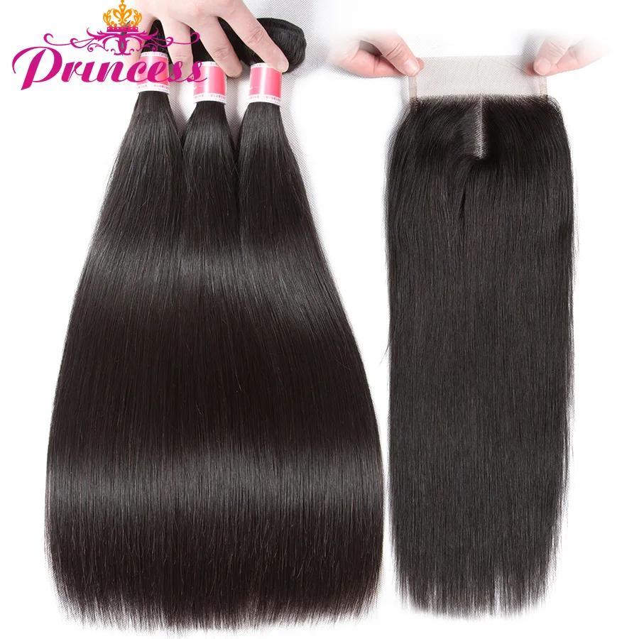 

Beautiful Princess Hair Brazilian Straight Hair Bundles With Closure 100% Human Hair 3 Bundles With Lace Closure Non Remy Hair