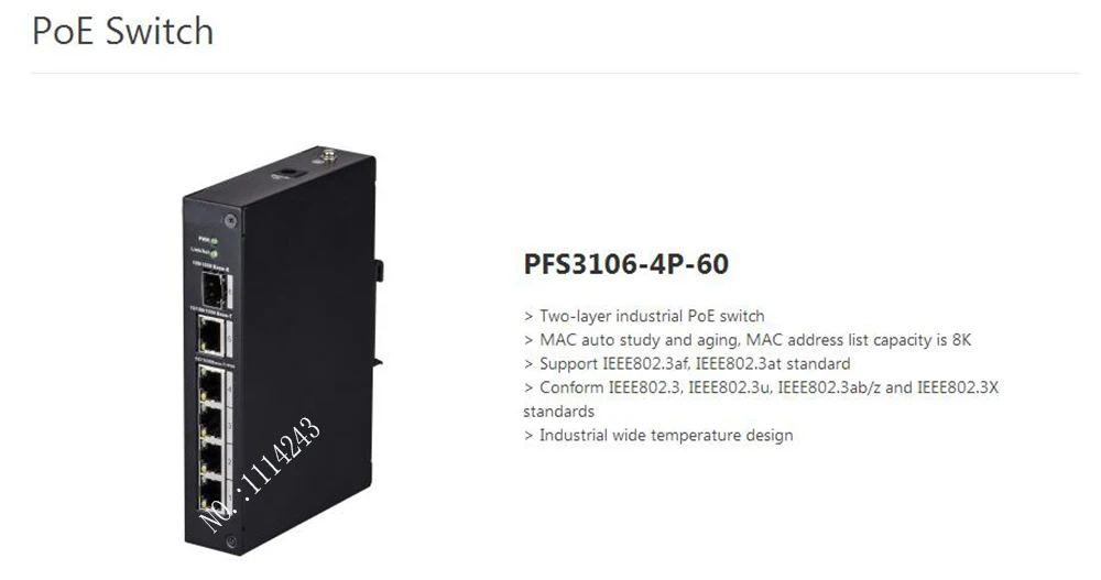 

In Stock Free Shipping DAHUA 4-Port Two-layer industrial PoE Switch (Unmanaged) Without Logo PFS3106-4P-60