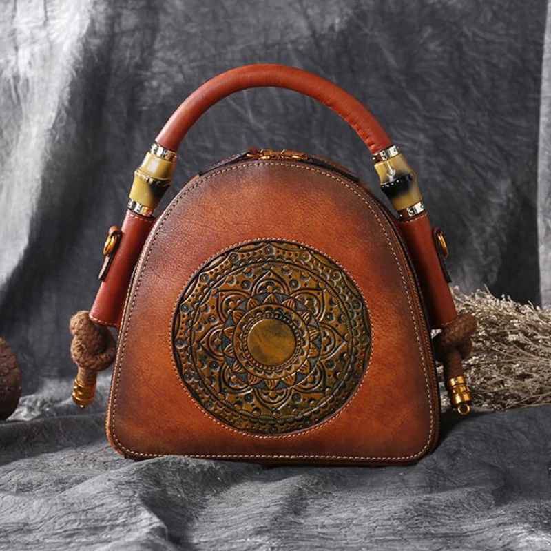NIUBOA Original 100% Genuine Leather Bag Retro Cowhide Women Handbags Luxury High Quality Vintage Manual Crossbody Hobos Bags