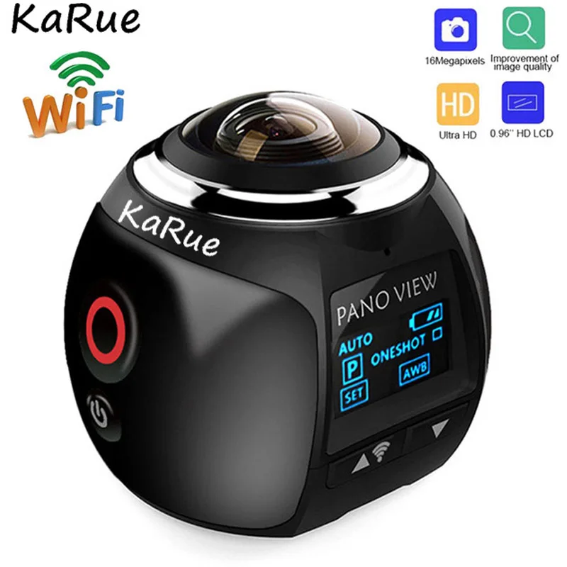 KaRue-Cámara de acción V1, Wifi, x 2448 2448, Ultra HD, Mini cámara panorámica, 360 grados, deporte, conducción, VR
