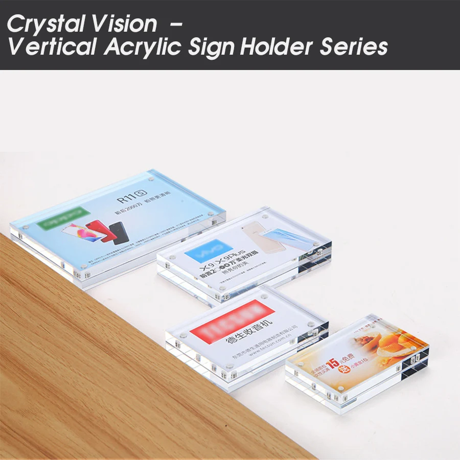 

120*80mm Clear Acrylic Sign Holder Photo Frame Logo Block Price Menu Poster Business Card Display Block With Magnets