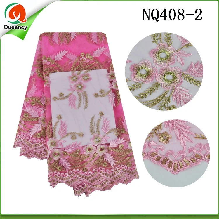 5 ярдов NQ408 новая хлопковая французская кружевная вышитая на фабрике тюль ткань Африканская французская чистая кружевная ткань с вышивкой для свадьбы - Цвет: pink