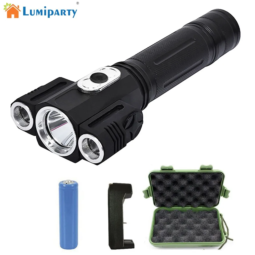 Lumiparty 5000LM t6+2Q5 Flashlight Powerful Led Torch Rechargeable