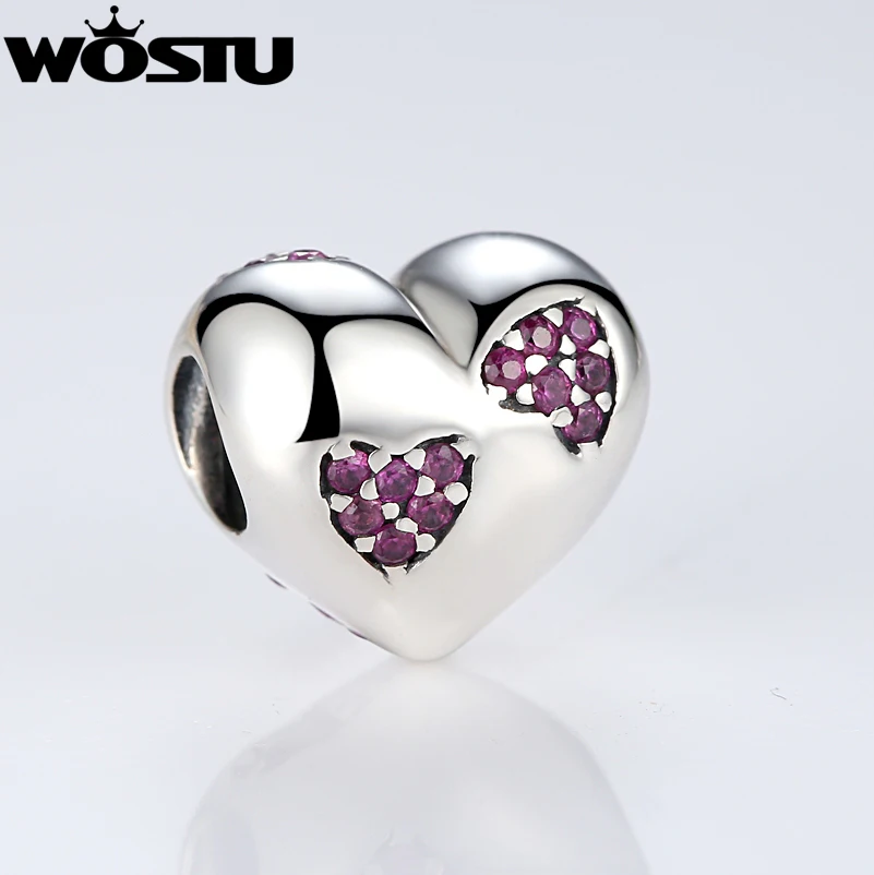 925 пробы серебряные бусины в форме сердца с розовым фианитом подходят к оригинальному wst браслету подлинный DIY ювелирный подарок