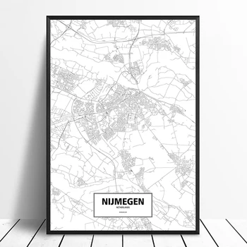 

Nijmegen, Netherlands Black White Custom World City Map Poster Canvas Print Nordic Style Wall Art Home Decor