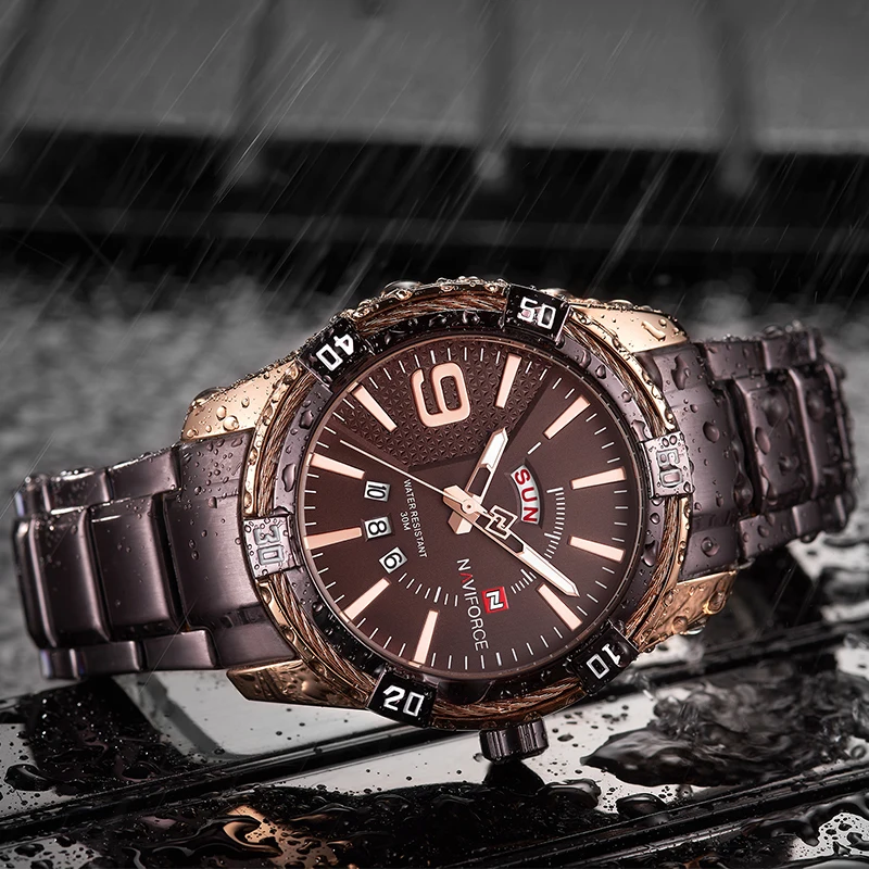 NAVIFORCE Luxury Brand Men's Sport Watch Coffee Full Steel Quartz Watches Men Date Waterproof Milit