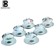 150cc китайский стиль Керамическая ручная роспись винтажный узор Gaiwan термостойкая прозрачная стеклянная чайная чаша офисная чайная посуда мастер чайный горшок