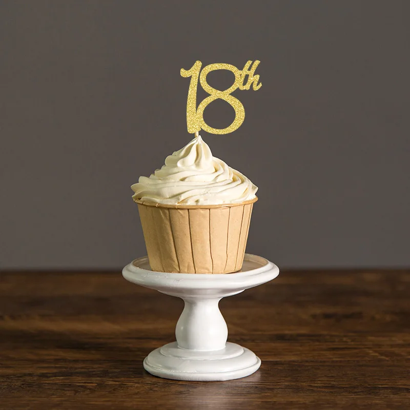 Золото/серебро/черный блеск 18-й кекс Picks выбор для 18 сувениры для вечеринки ко дню рождения украшения торта - Цвет: Gold Glitter