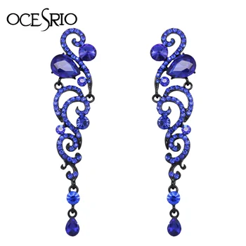 

OCESRIO Fashion Angel Wings Long Earrings with Stones Blue Crystal Punk Gothic Earrings for Women Vintage Jewelry ers-h70