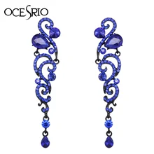 OCESRIO Fashion Angel Wings długie kolczyki z kamieniami Blue Crystal Punk Gothic kolczyki dla kobiet biżuteria w stylu Vintage ers-h70