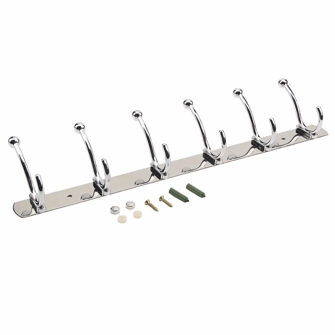 6 Hooks Stainless Steel Bathroom Hanging Organizer Kitchen Organizer Hanger Hooks Over Door Clothes Towel Hanging Rack Holder