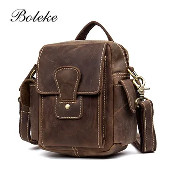 

Men Cowhide Genuine Leather Hip Bum Pouch Crazy Horse Leather Fanny PackVintage Small Multi-pocket Messenger Shoulder Bag 1036