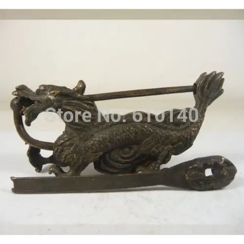 

china handwork old superb usable copper dragon shape lock and key CP43H74