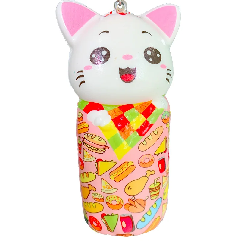 Kawaii Colorful Cat Squishy Slow Rising Phone Straps Kitty Doll Squeeze Toy Soft Stress Relief Fun Xmas Gift Toy for Children - Цвет: Pink