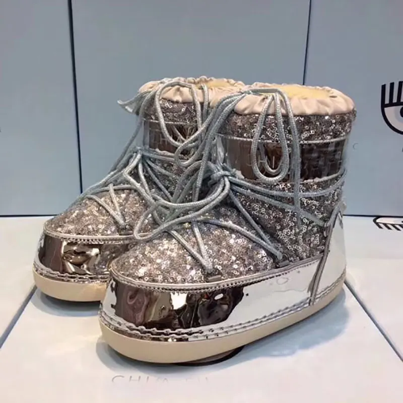 

czrbt 2018 New Women Boots High Quality Sequined Cloth Round Toe Snow Boots Woman Winter Fashion Warm Snow Boots Warm Wool shoes
