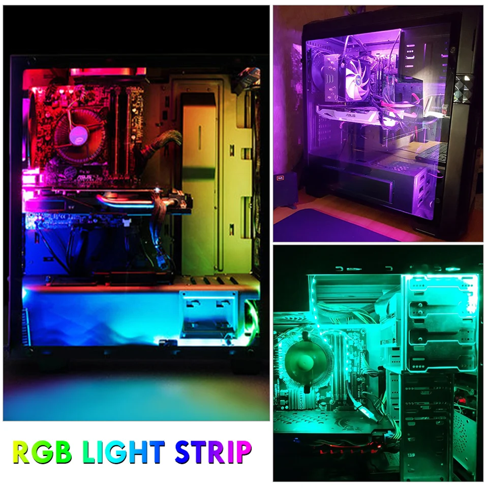 SATA Interface RGB LED Strip Light 60LEDsm Diode Tape Full Kit with RF Wireless Controller for PC Computer Case 0.5m 1m 1.5m 2m (15)
