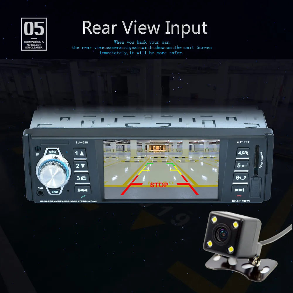 

4"Bluetooth Rear View Camera Car Audio Stereo Auto Video Radio MP5 Player AUX FM