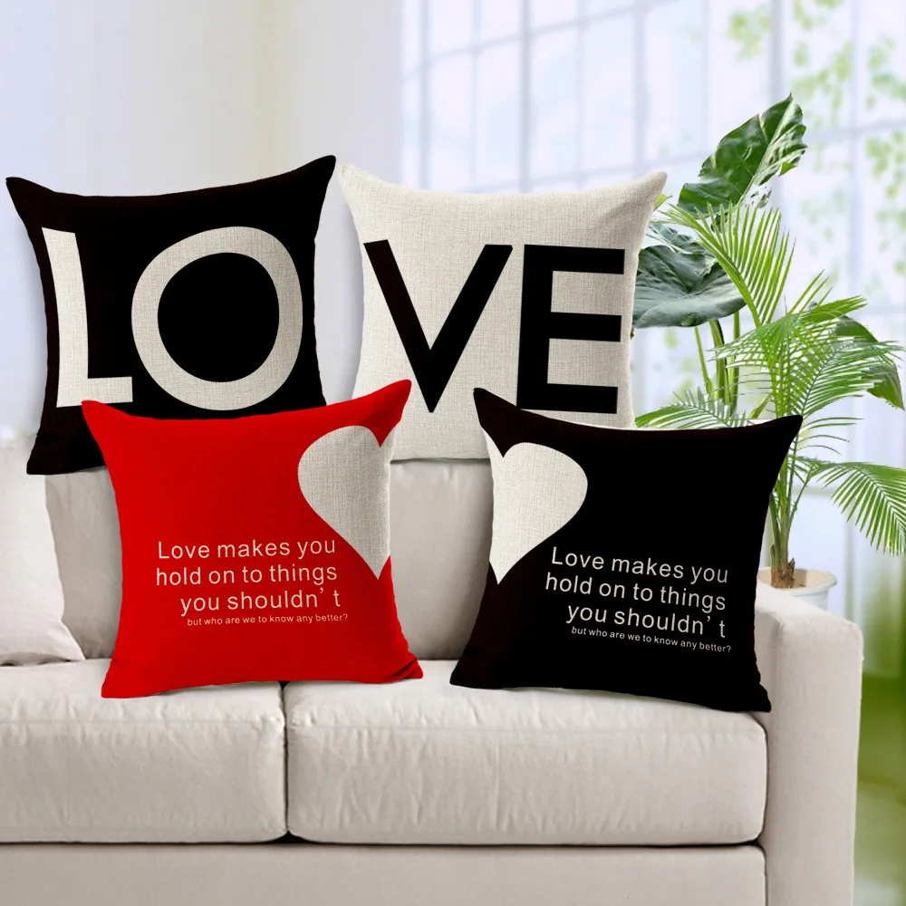 

Slow Soul LOVE Heart Printed Cushion Cover Couple Red Black Lovers Pillow Covers Decorative Capa De Almofada Funda Cojin