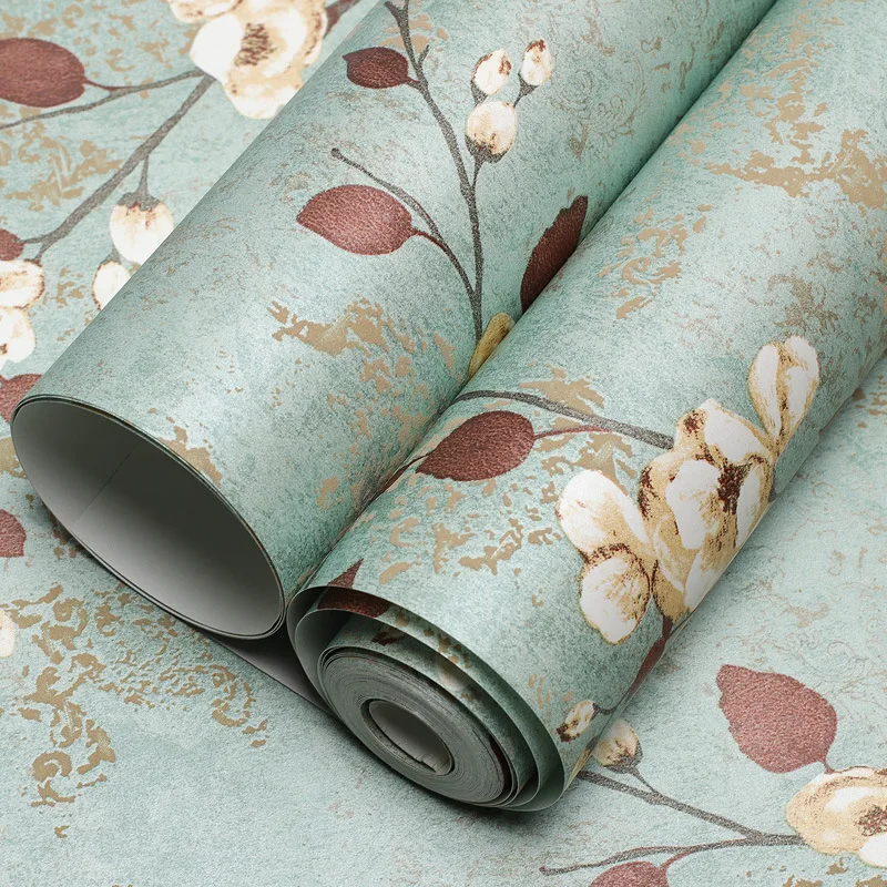 

10 Meter American Pastoral Nonwoven Wallpaper Living room Bedroom TV Background Decoration Wall Vintage Plum AB Roll Wallpapers