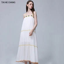Женское высококачественное элегантное винтажное богемное повседневное подиумное сексуальное пляжное с вышивкой белое Длинное Макси платье без рукавов Летнее
