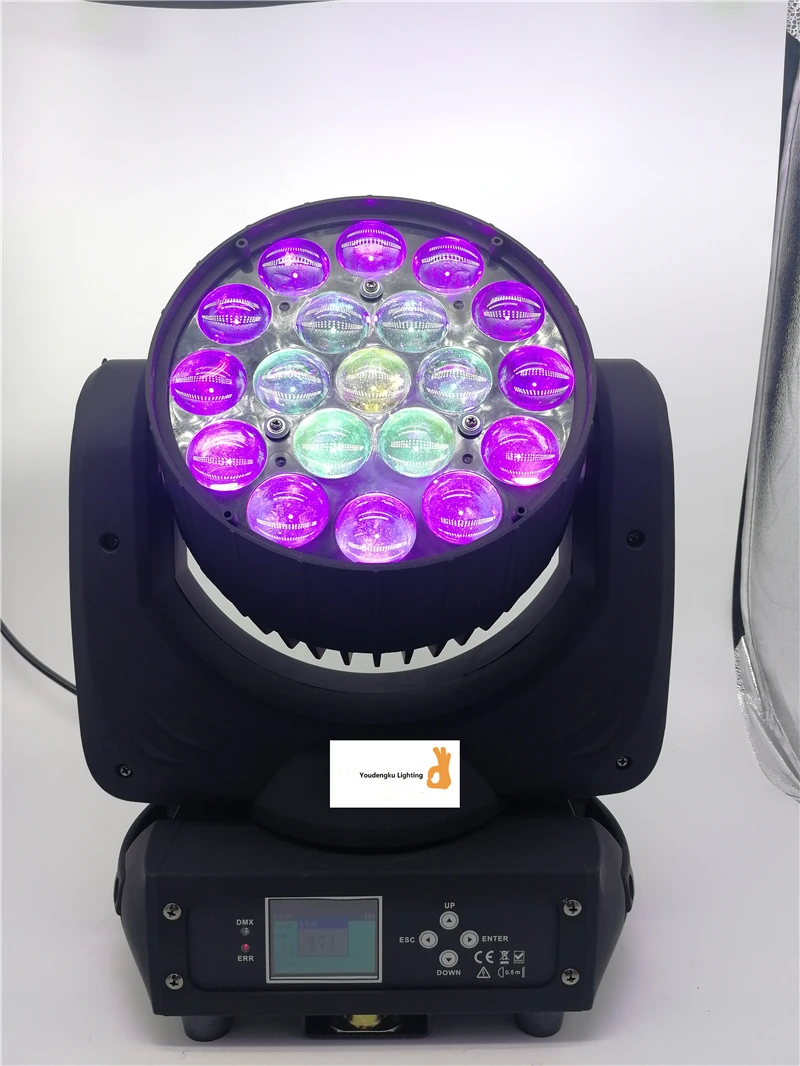 2pcs dj equipment 19x15w 4 in 1 RGBW led zoom moving head stage wash moving head led ring control beam light