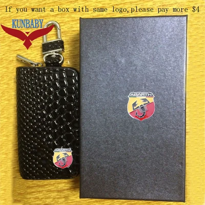 Black with logo box Автомобильные аксессуары змеиная кожа авто ключ дистанционного покрытия чехол держатель Автомобильный бумажник-ключница кольцо на сумку брелок для Abarth - Название цвета: Black with logo box