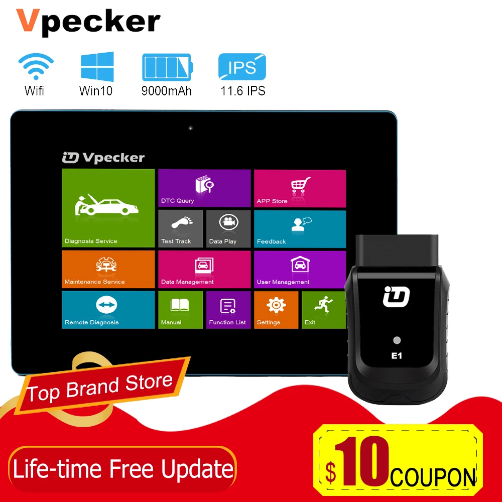 Vpecker E1 Wifi OBD2 автоматический диагностический инструмент полные системы ABS подушка