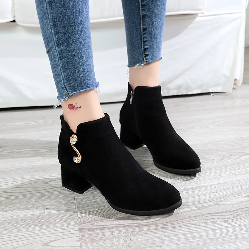

Winter Women Pumps Boots New Spring High Quality Side Zipper European Ladies Shoes PU High Heels Boots Zapatos De Mujer