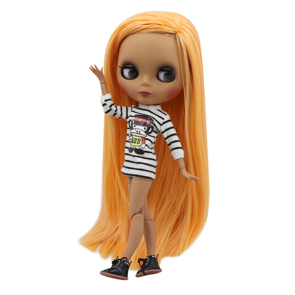 

Blyth doll 30cm dark skin matte face Orange soft straight hair 1/6 JOINT body ICY SD DIY high quality toys gift