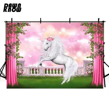 

DAWNKNOW Fairy Tale Unicorn Photography Background For Children Fantasy Pink Curtain Customize Backdrop For Photo Booth G550