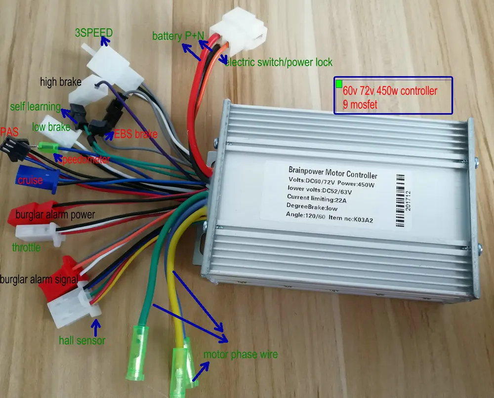 

24v36v48v60v72v 400w450w BLDC motor controller 9mosfet dual mode with EBS brake electric bicycle scooter MTB tricycle ATV parts