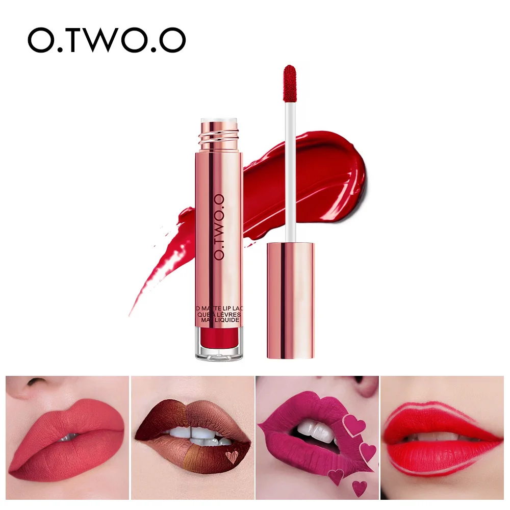 O.TWO.O Liquid Lipstick Waterproof Long Lasting Matte Velvet Lip Gloss Makeup Smooth Lip Tint Pigment Red Lips Cosmetics